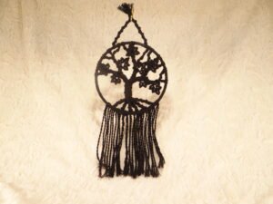 Suspension en macramé "arbre de vie" noir