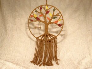 Suspension en macramé "arbre de vie coloré"