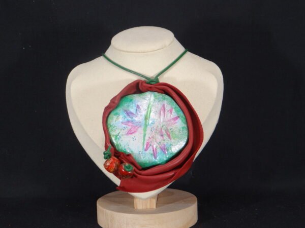 DSC02091 Colliers en cuir et argile peints à la main - Modèle "Floral"